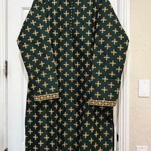 Dark Green Long Patterned kurta set with Gold Motif - Size 52